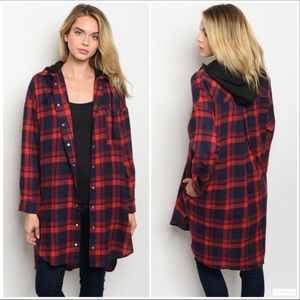 PetalRoz Long Flannel snap front shirt shacket jacket Medium detachable hood NEW